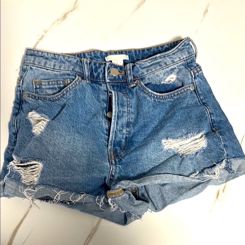 H&M Distressed Denim High Waisted Blue Jean Shorts